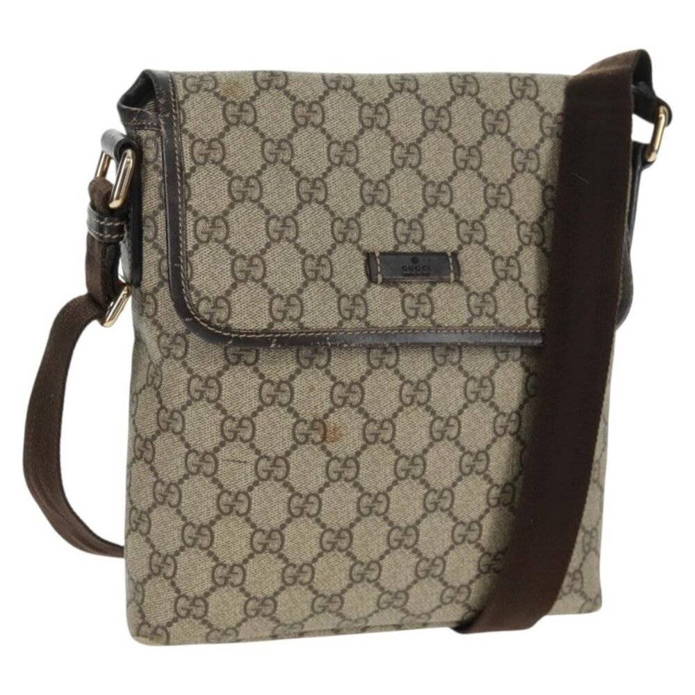 Authentic GUCCI GG Supreme Shoulder Bag PVC Beige Gold 223666